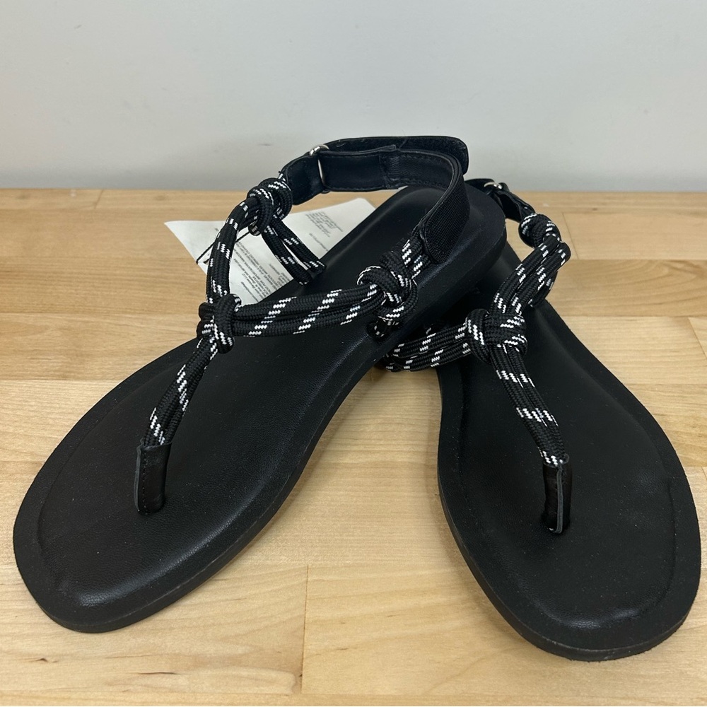 The Drop Black Rope Strappy Sandals Size 6 Minimalist Flat NWT